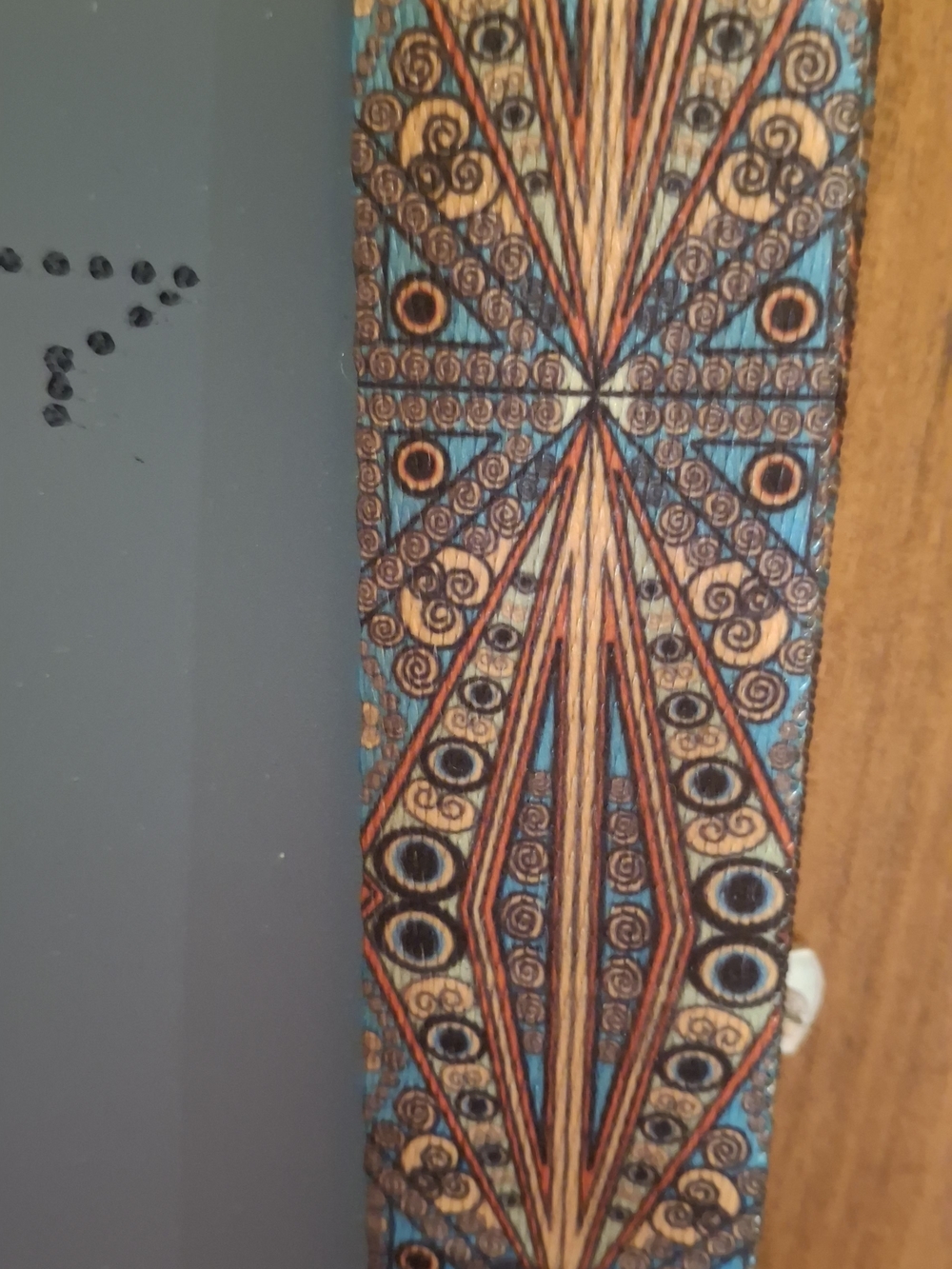 Brown Leather Crossbody with Patterned Blue Multi-Color Adjustable Strap - Picture 4 of 9